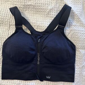 SHEFIT Blue & Black Medium-Impact Sports Bra with Front-Zip Closure